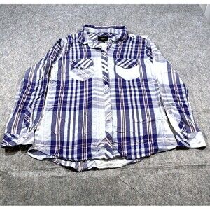 Women's Rails Carmen Shirt Blouse Blue Pink Plaid Button Long Sleeve Sz M